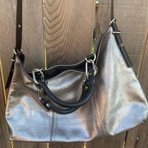 Plinio Visona Leather Silver Satchel Convertible Removable Strap Italy Made Bag